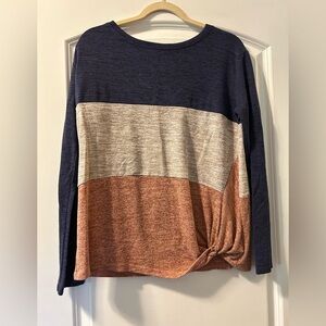 Color block Blue and Cream Relaxed Tie Front top